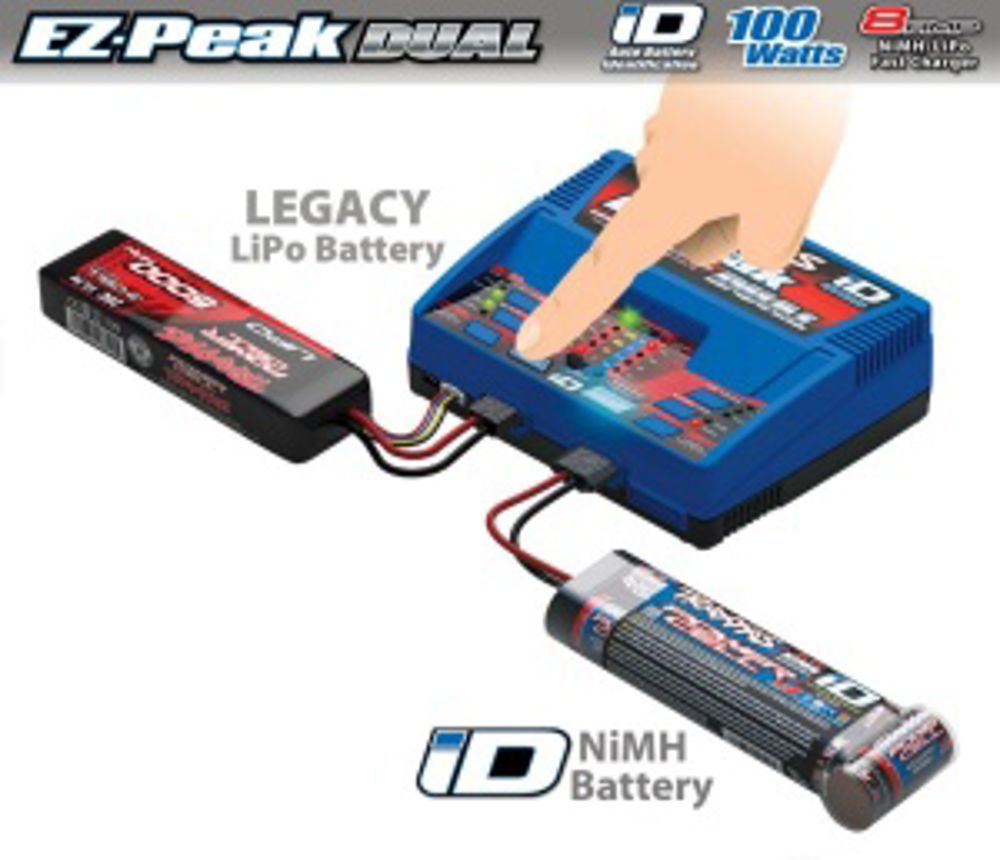 EZ-Peak Dual Schnell-Lader, 100W, 2x4A, NiMH/LiPo 2-3s TRAXXAS mit iD-Akkuerkennung (EU-Version)