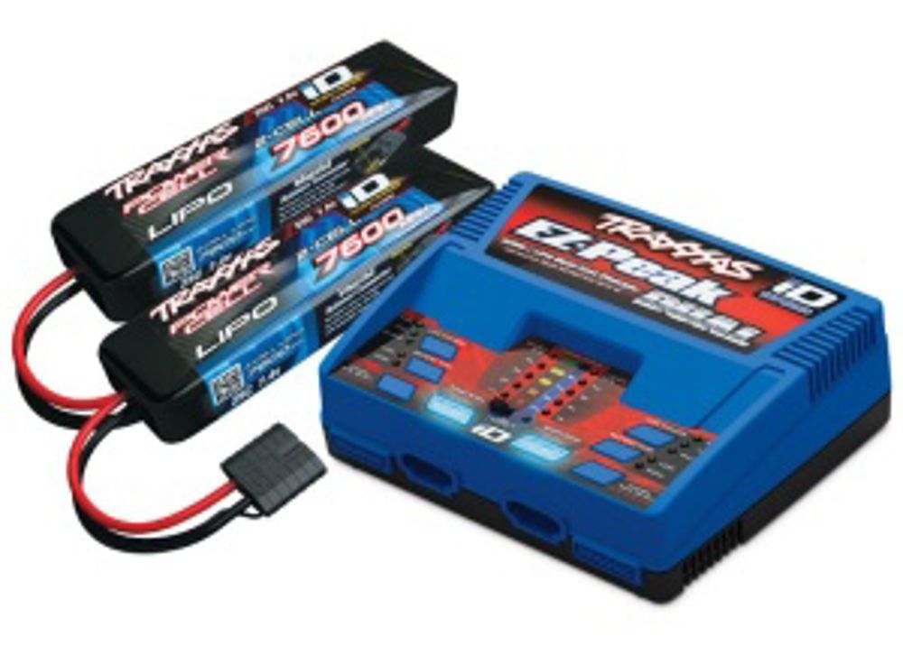 EZ-Peak Dual Schnell-Lader 2x4A & 2x LiPo 7600mAh 2s 25C Set TRAXXAS mit iD, TRX2972GX & 2x TRX2869X (EU-Version) 